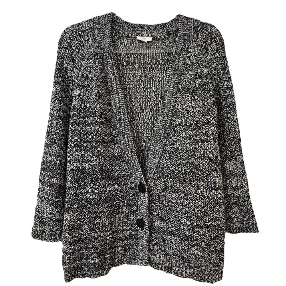 J. Jill Marled Open Knit V-Neck Cardigan Women’s Medium Cream Black Career Work